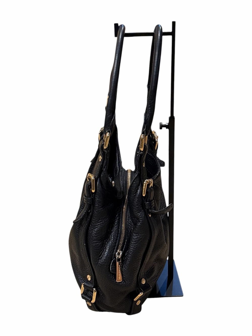 Michael Kors Black Pebbled Leather Shoulder Bag Gold Hardware Slouchy Hobo Purse - Picture 4 of 14